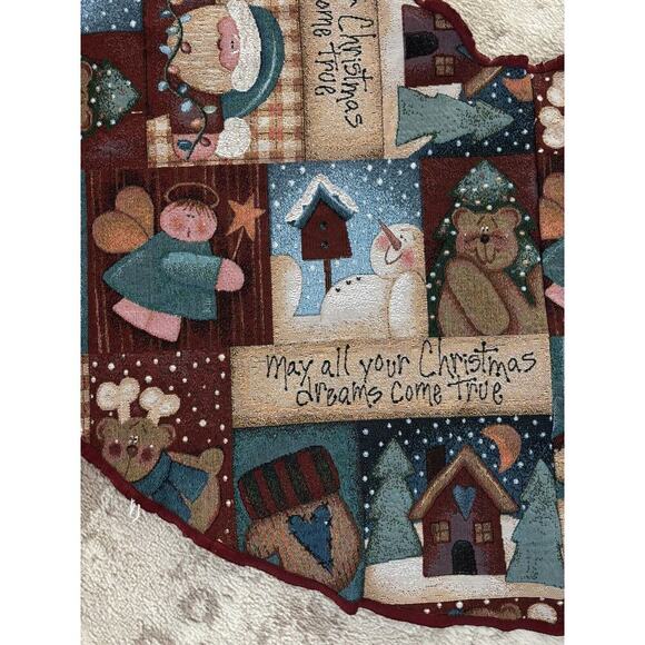 Y2K Christmas Tree Skirt Patchwork Quilted Angel Santa Vintage Blue Red 21 in - Picture 2 of 6